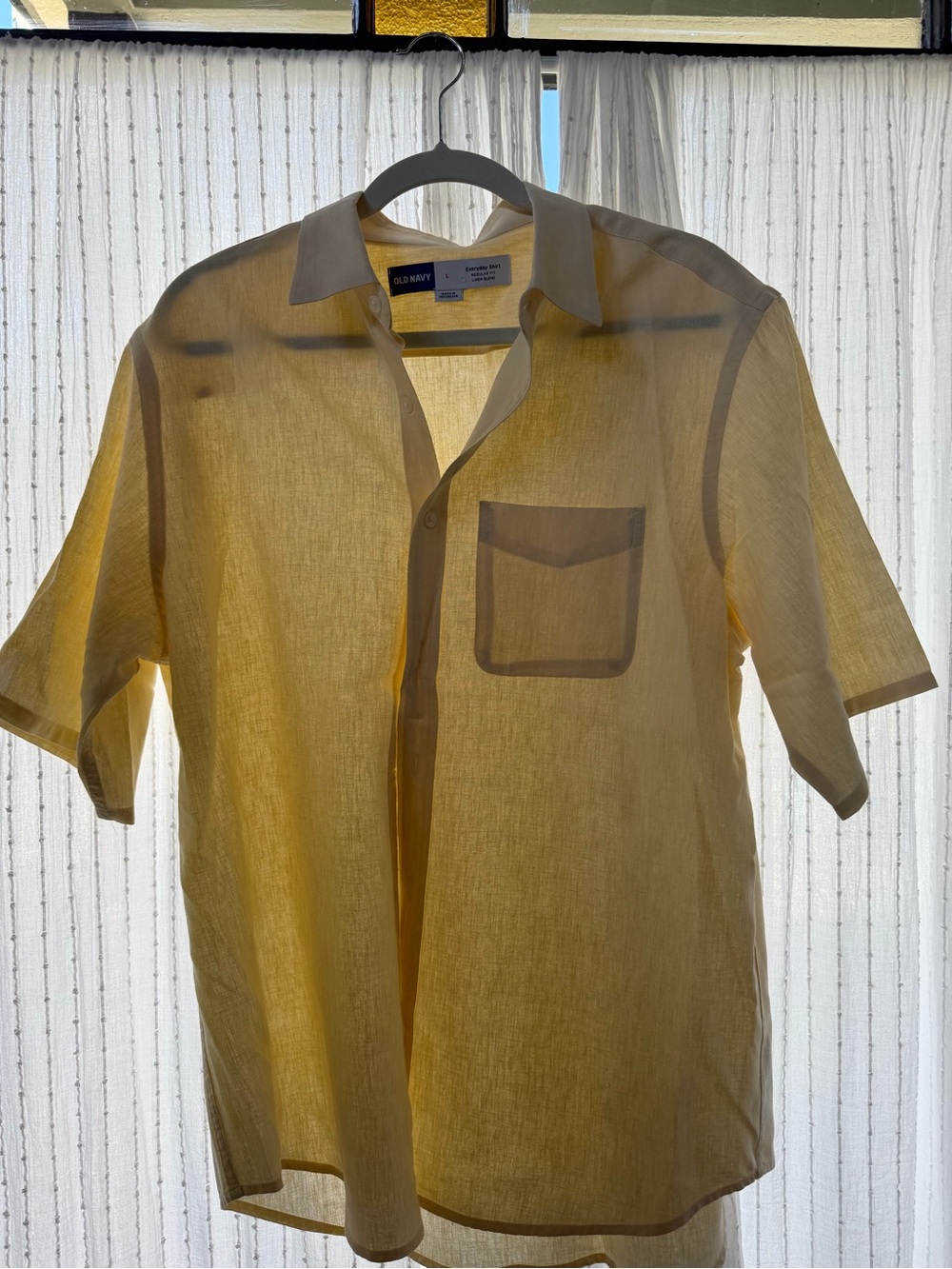 Old Navy Everyday Shirt Regular Fit Blend Linen Button Down Yellow
